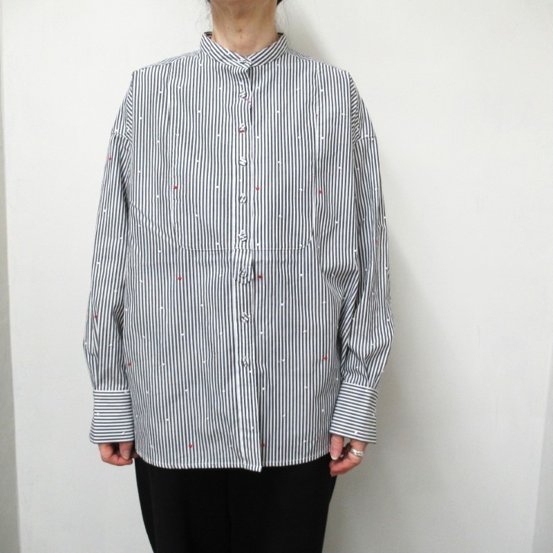 PONT DE CHALONS ドットハート刺繍ビブヨークシャツ /BKストライプ18